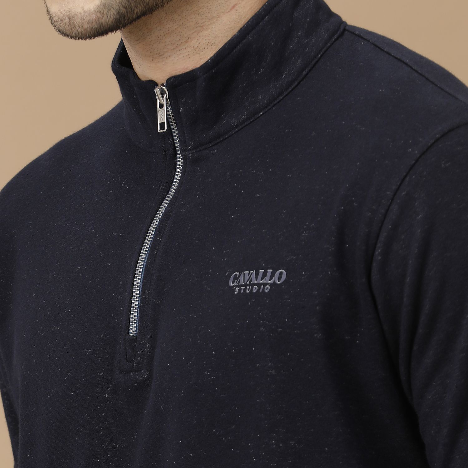 CAVALLO by Linen Club Men's Navy Blue Solid Sweatshirt