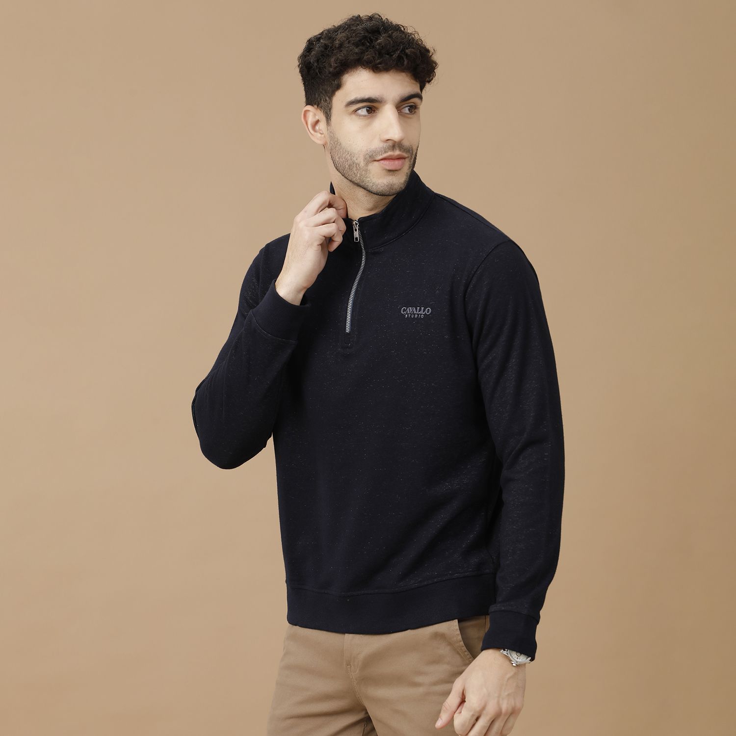 CAVALLO by Linen Club Men's Navy Blue Solid Sweatshirt