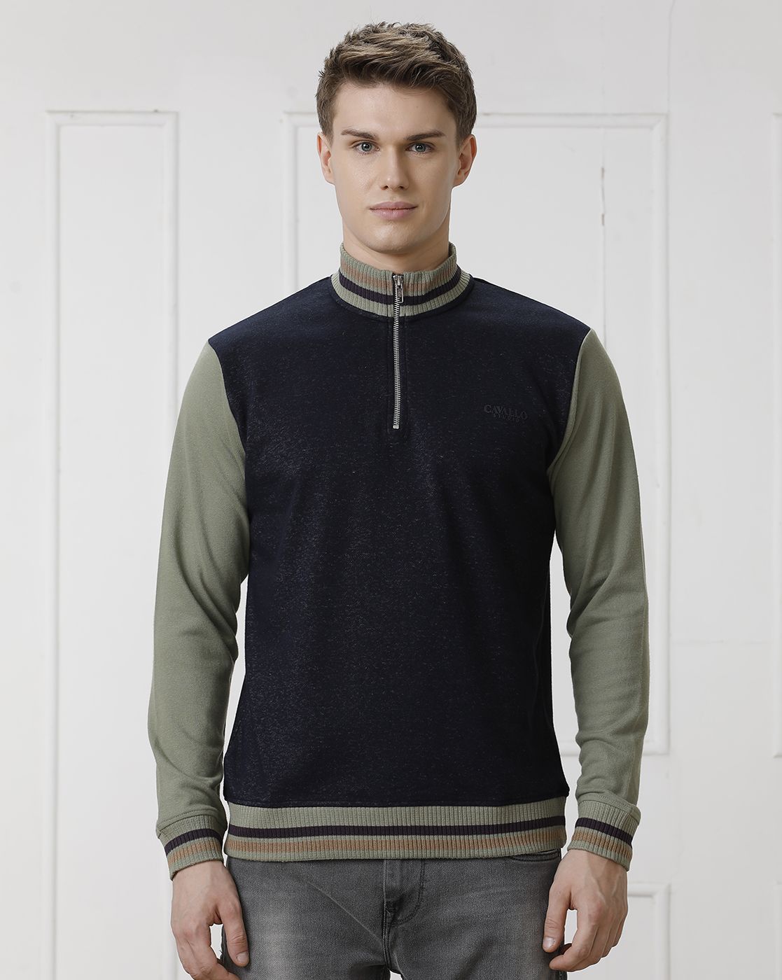 CAVALLO by Linen Club Men's Navy Blue Solid Sweatshirt