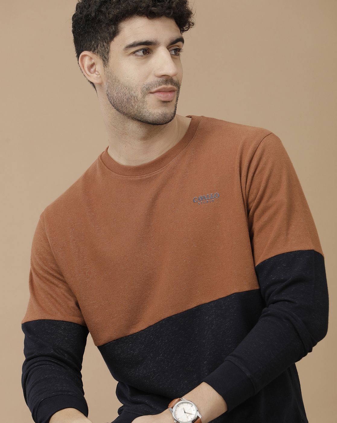 CAVALLO by Linen Club Men's Brown Solid Sweatshirt