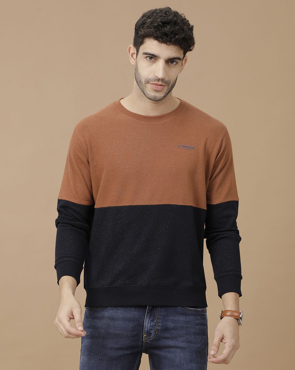 CAVALLO by Linen Club Men's Brown Solid Sweatshirt