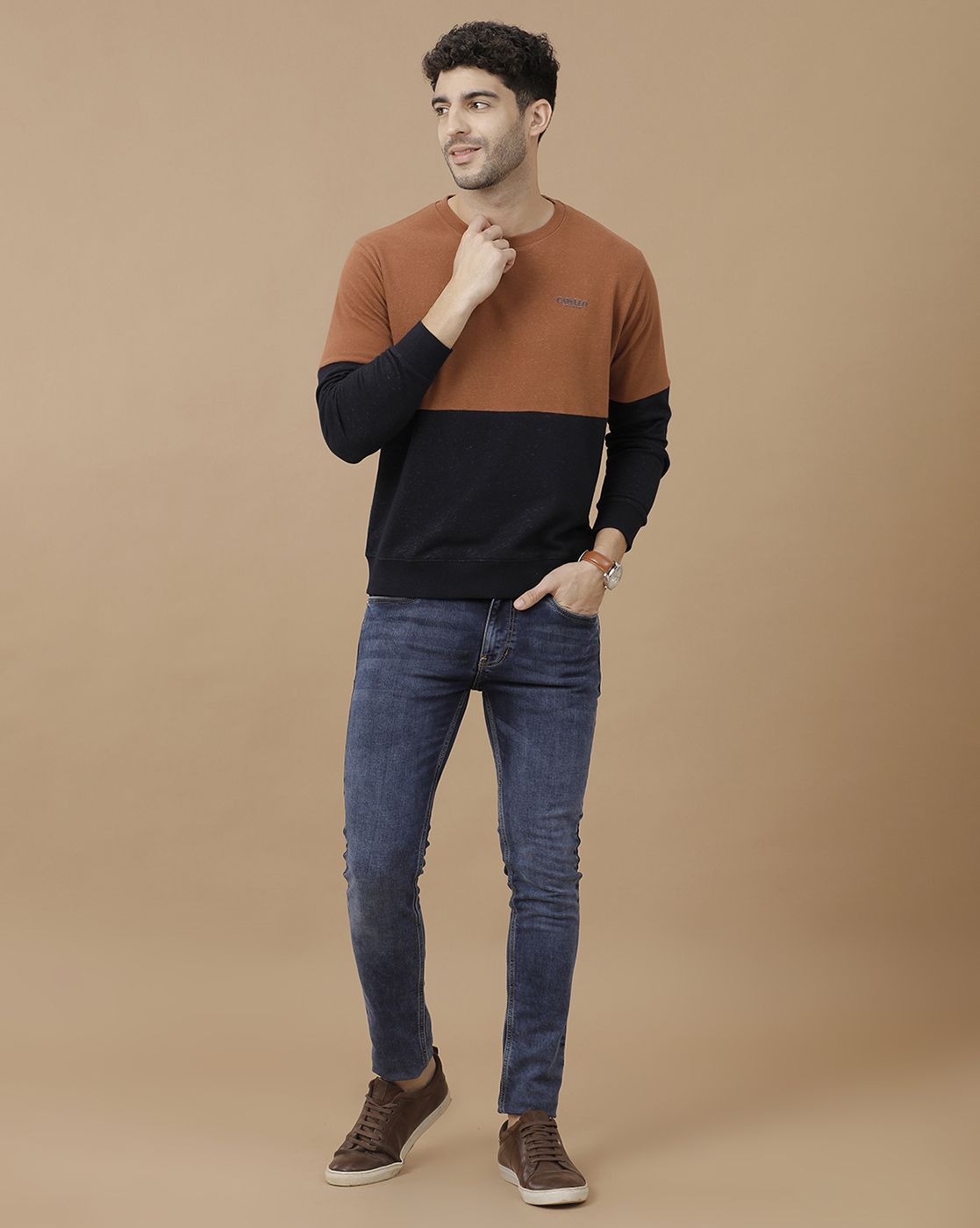 CAVALLO by Linen Club Men's Brown Solid Sweatshirt