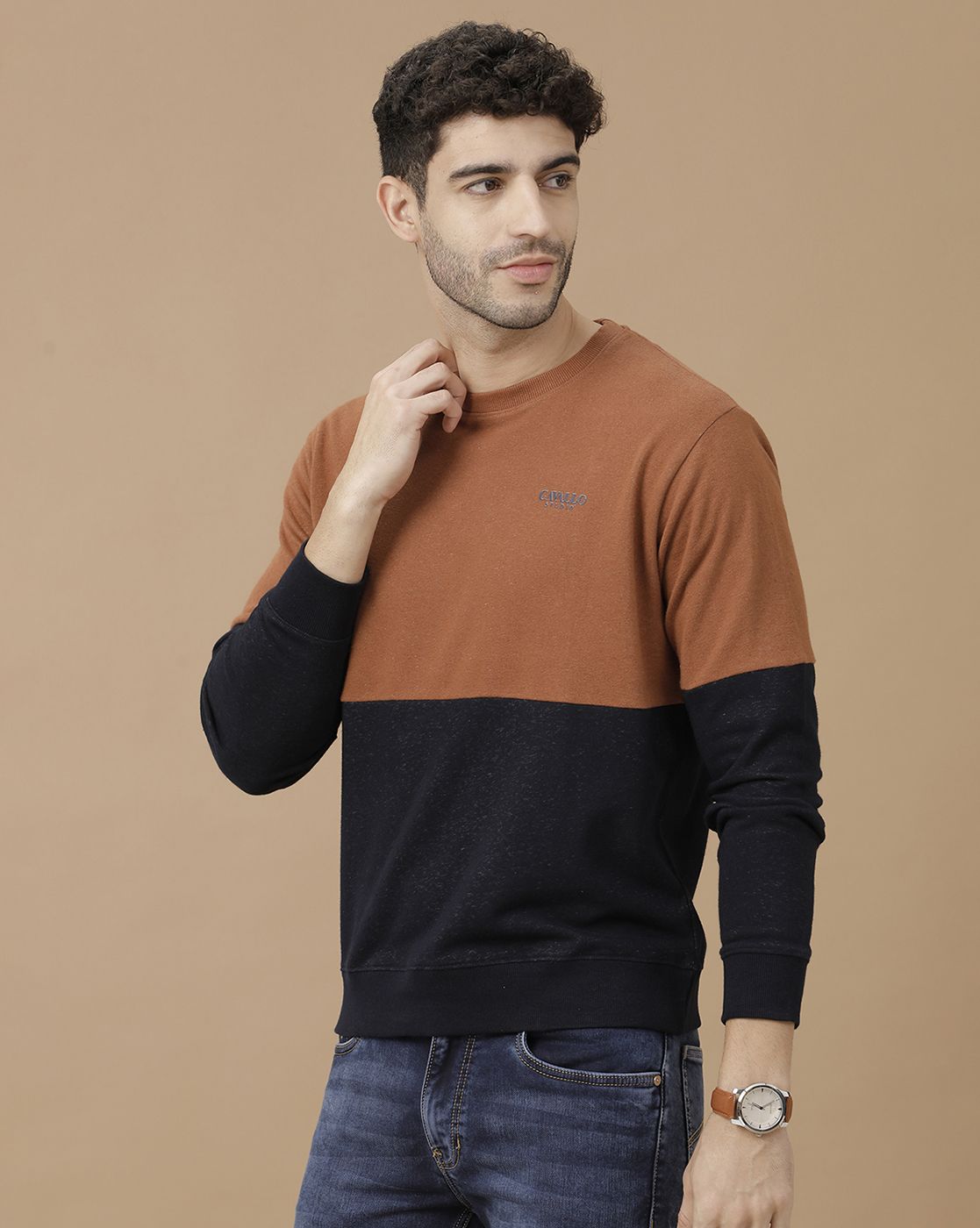 CAVALLO by Linen Club Men's Brown Solid Sweatshirt