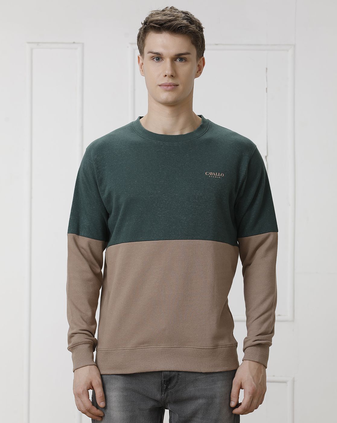 CAVALLO by Linen Club Men's Green Solid Sweatshirt