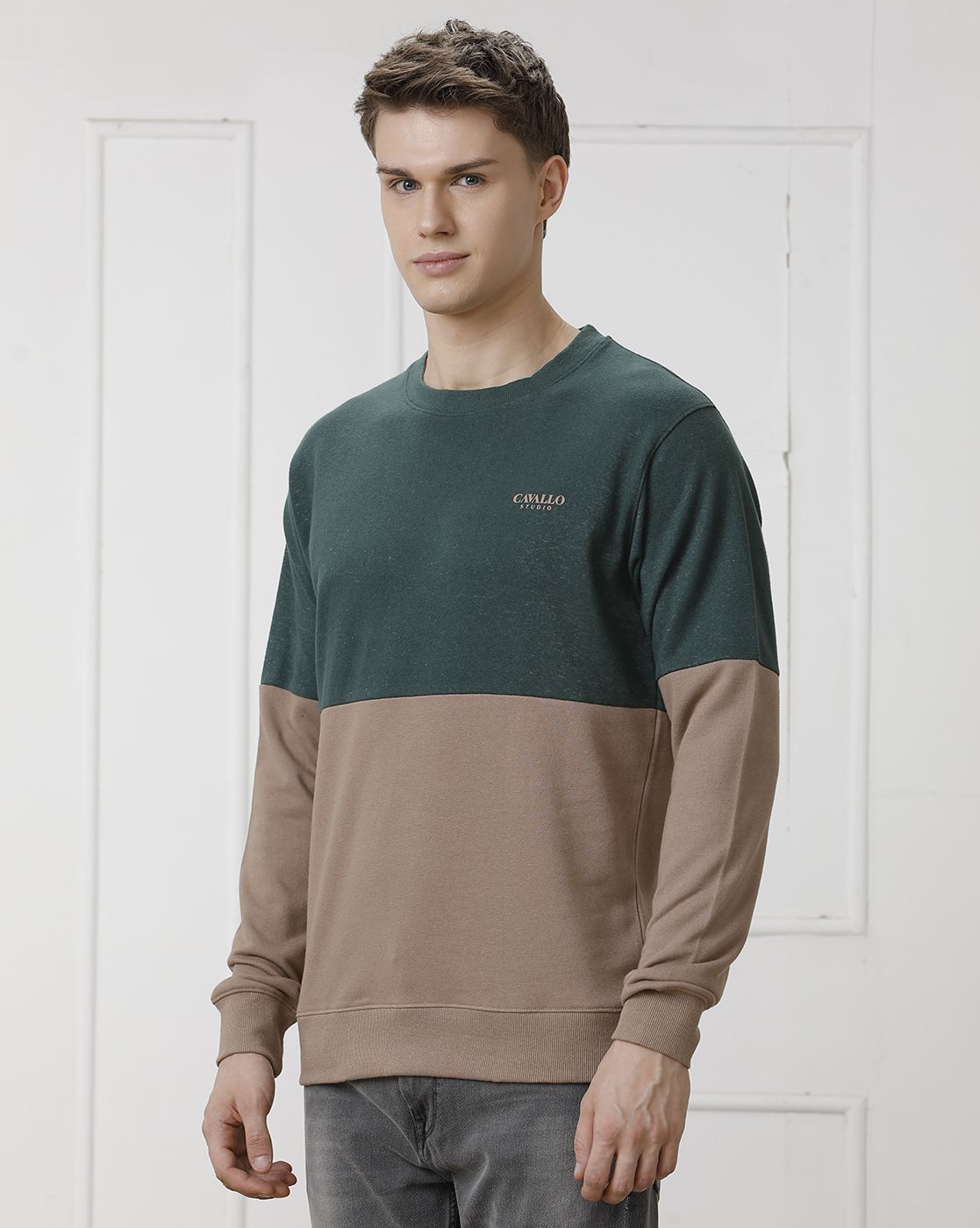 CAVALLO by Linen Club Men's Green Solid Sweatshirt