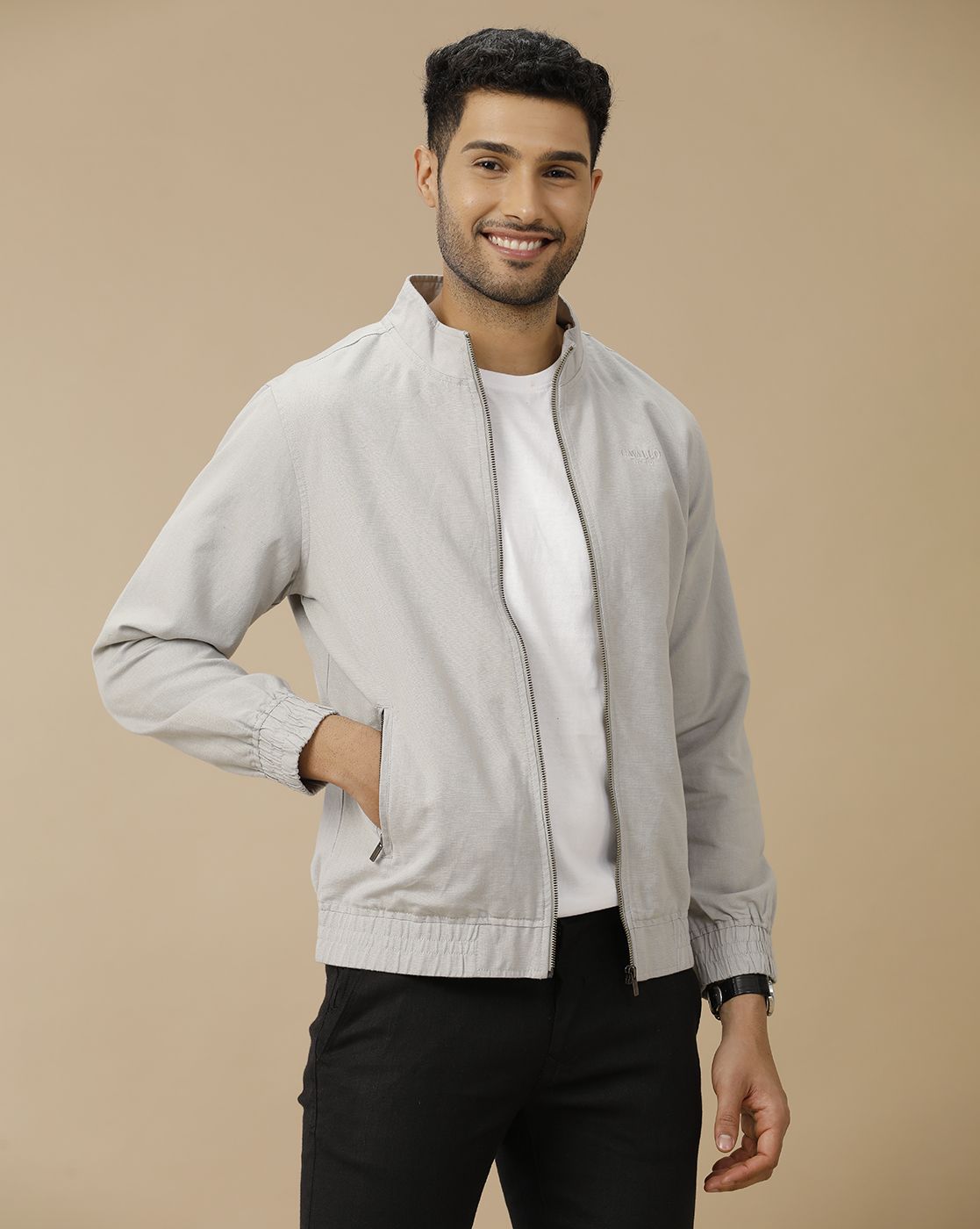 Men's Grey Solid Jacket