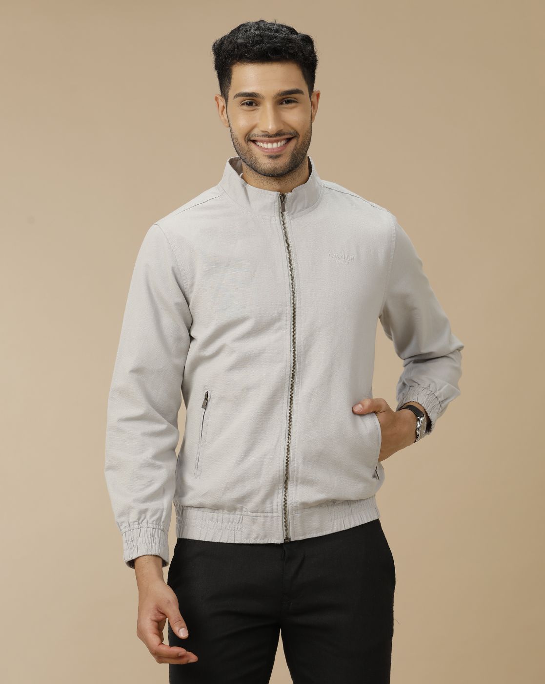 Men's Grey Solid Jacket
