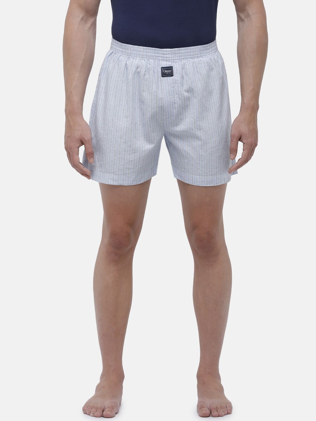 Cavallo By Linen Club Men's Cotton Linen Blue Striped Regular Fit Boxers