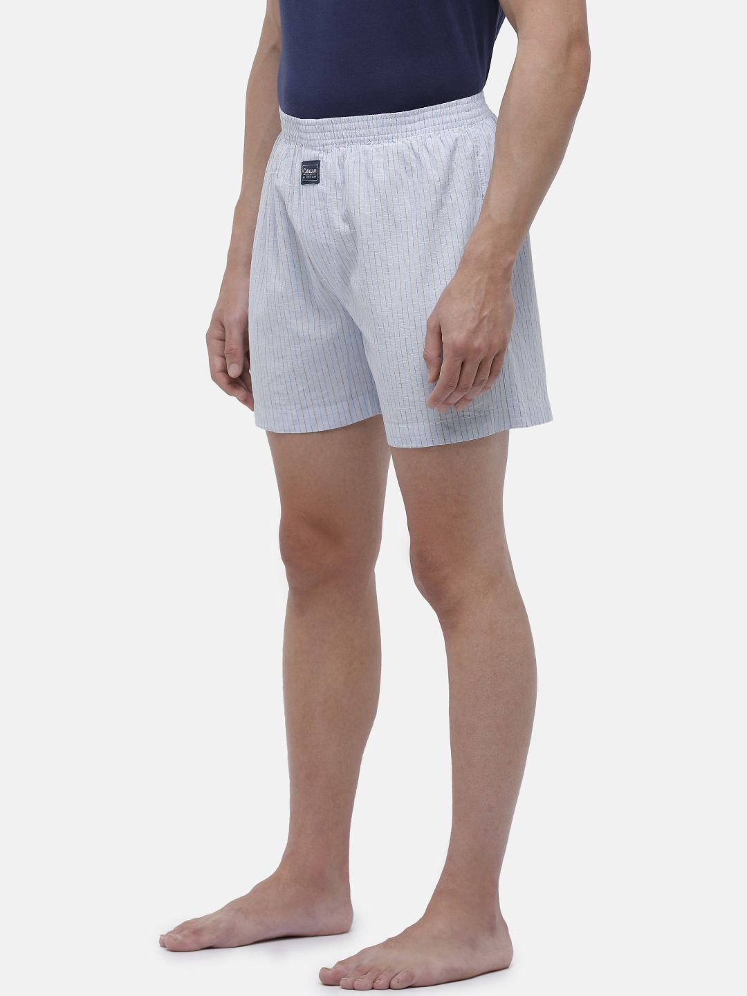 Cavallo By Linen Club Men's Cotton Linen Blue Striped Regular Fit Boxers