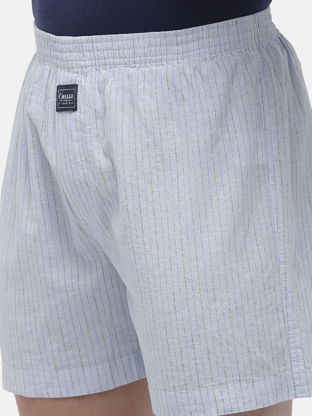 Cavallo By Linen Club Men's Cotton Linen Blue Striped Regular Fit Boxers