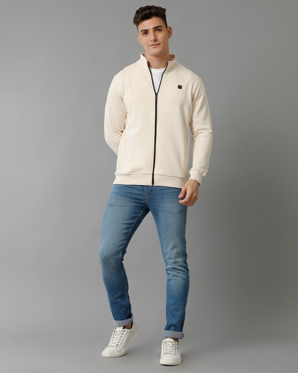 Cavallo By Linen Club Men's Knitted Cotton Linen White Solid Sporty Biker Jacket