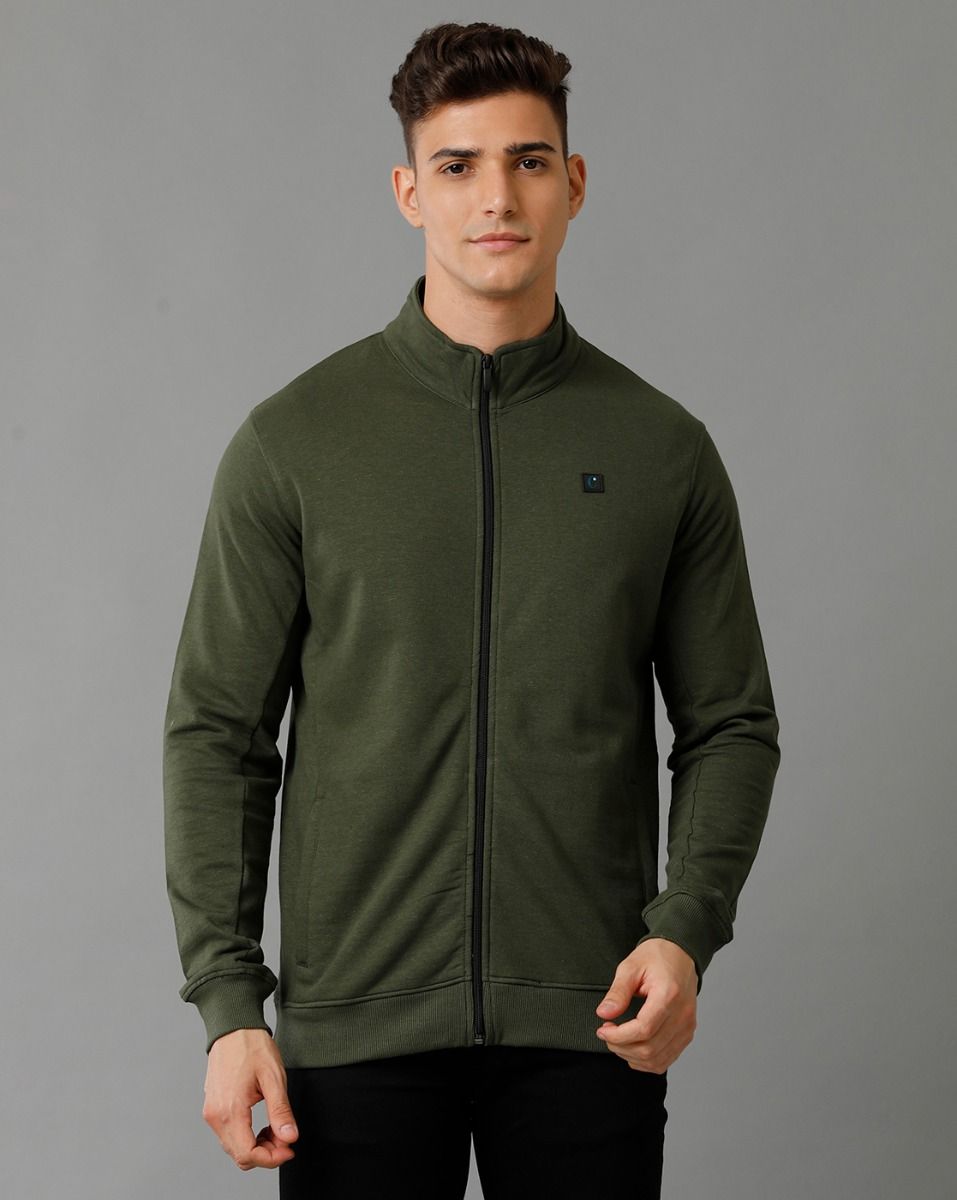 Cavallo By Linen Club Men's Knitted Cotton Linen Green Solid Sporty Biker Jacket