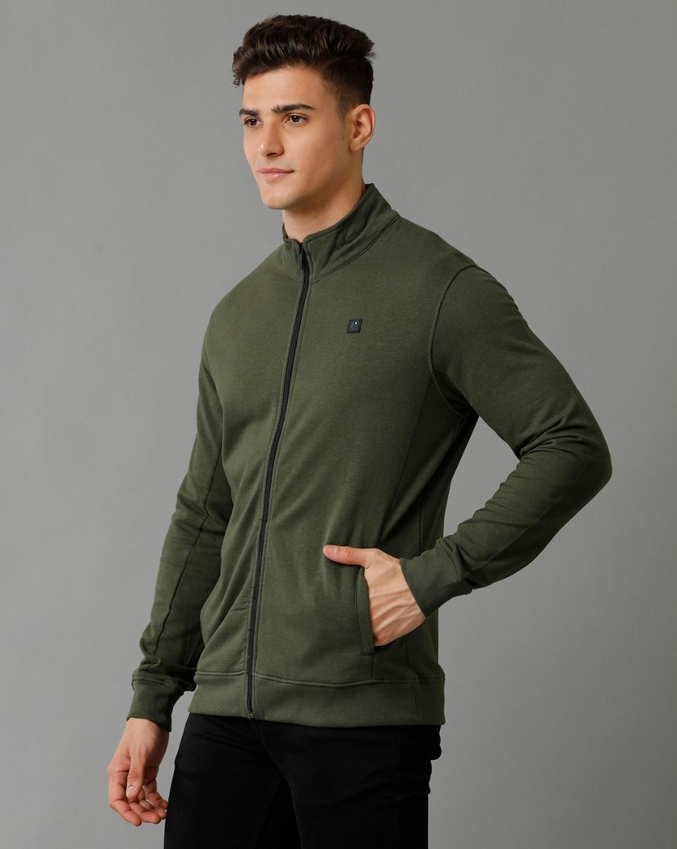 Cavallo By Linen Club Men's Knitted Cotton Linen Green Solid Sporty Biker Jacket