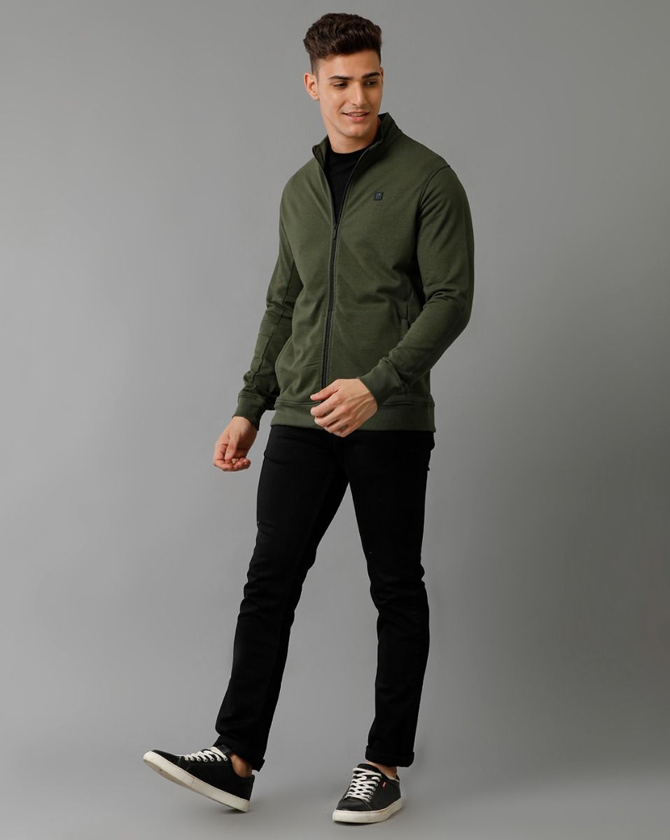 Cavallo By Linen Club Men's Knitted Cotton Linen Green Solid Sporty Biker Jacket