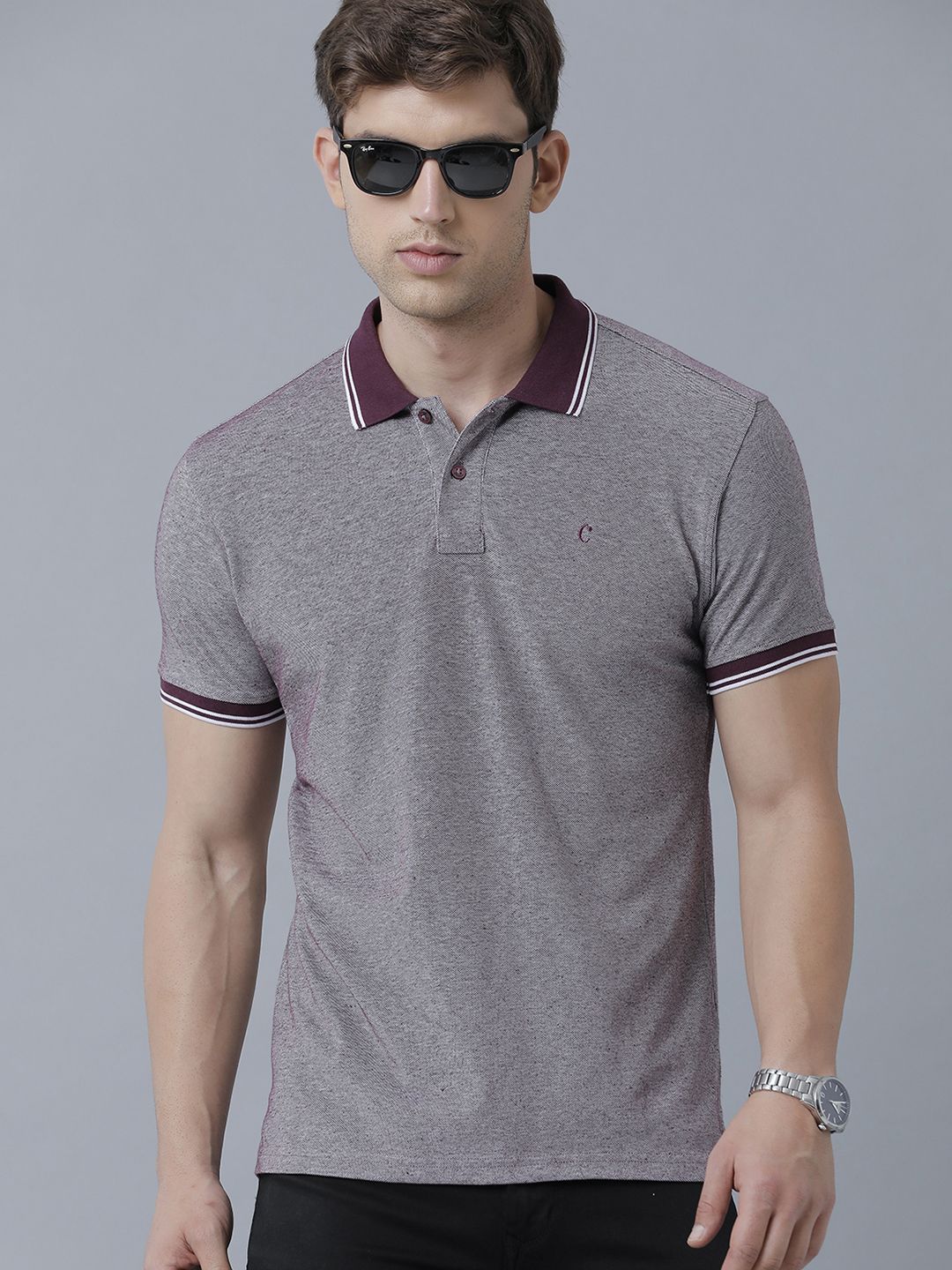 Cavallo By Linen Club Men's Cotton Linen Purple Solid Polo Collar T-Shirt