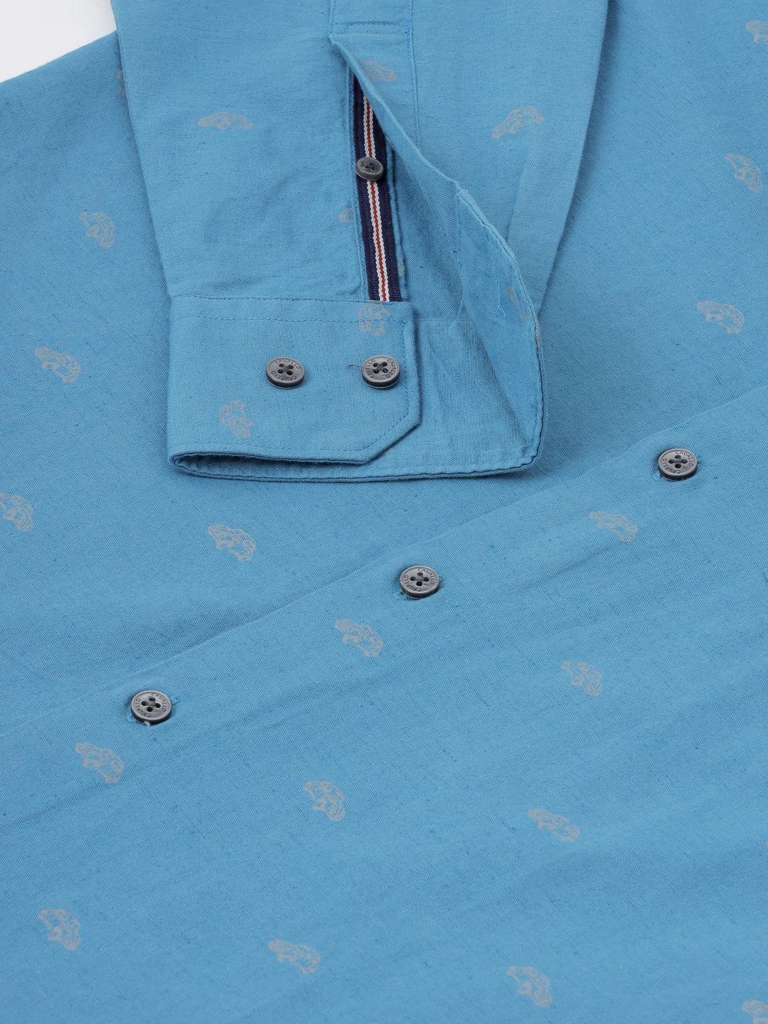 Men's Blended Linen Turquoise Printed Contemporary Fit Full Sleeve Sleeve Casual Shirt