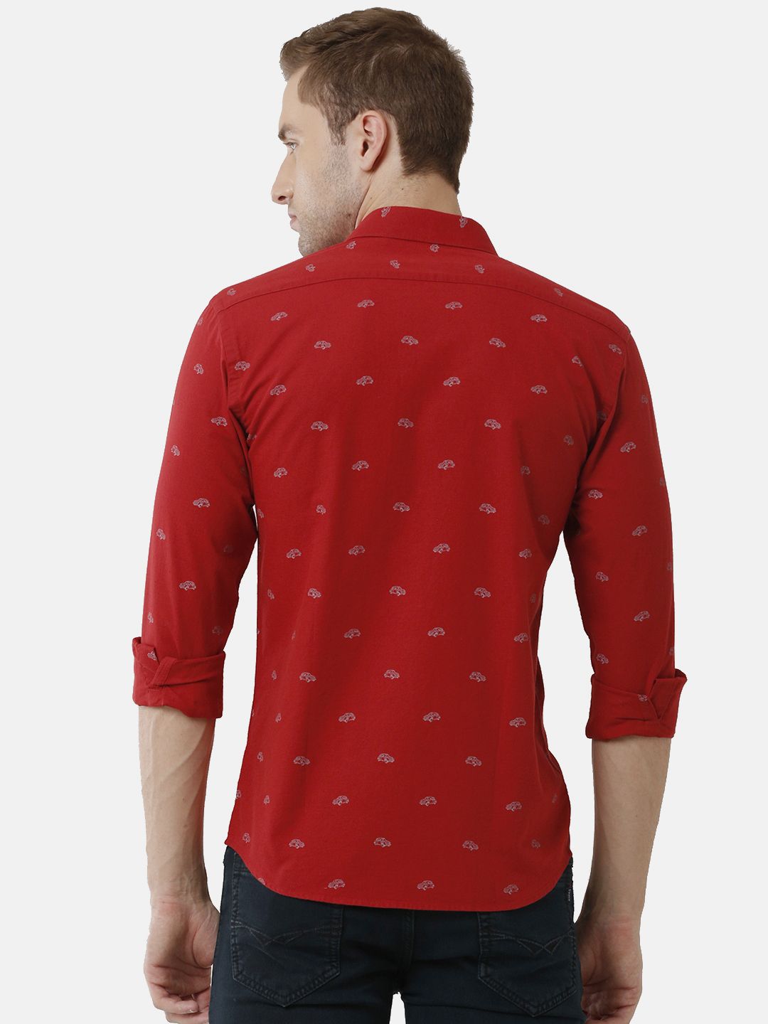 Men's Blended Linen Red Printed Contemporary Fit Full Sleeve Sleeve Casual Shirt