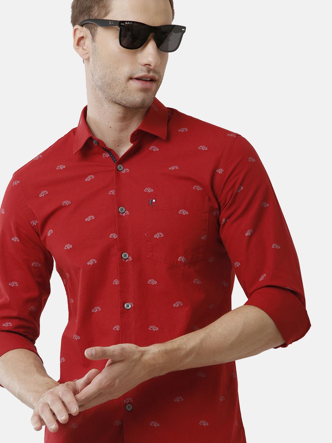 Men's Blended Linen Red Printed Contemporary Fit Full Sleeve Sleeve Casual Shirt