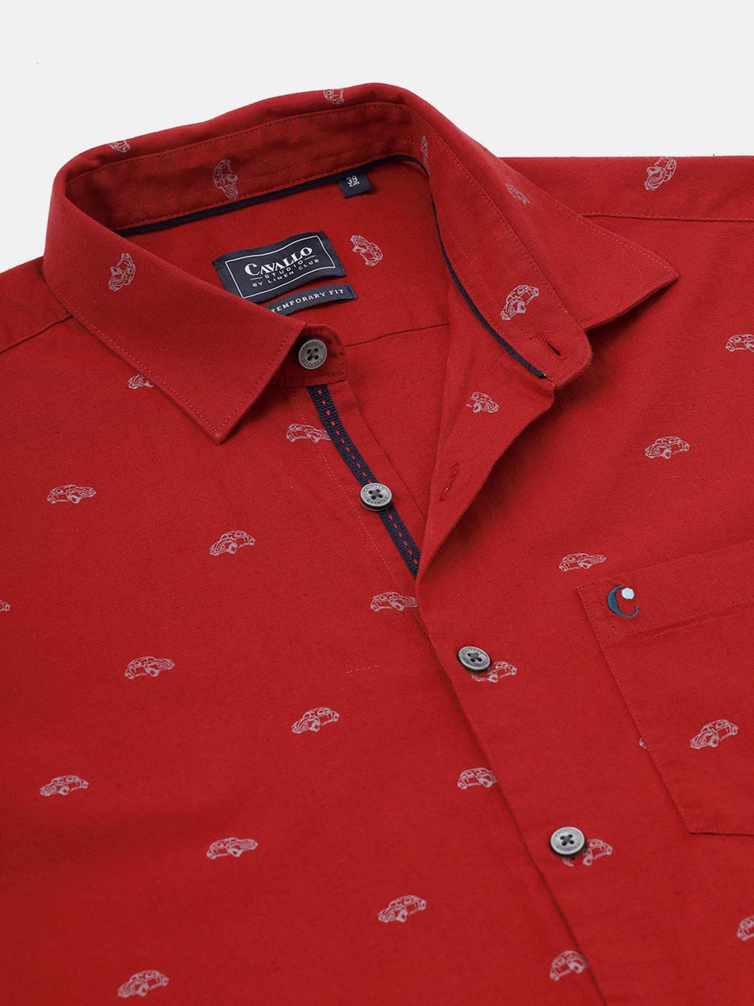 Men's Blended Linen Red Printed Contemporary Fit Full Sleeve Sleeve Casual Shirt