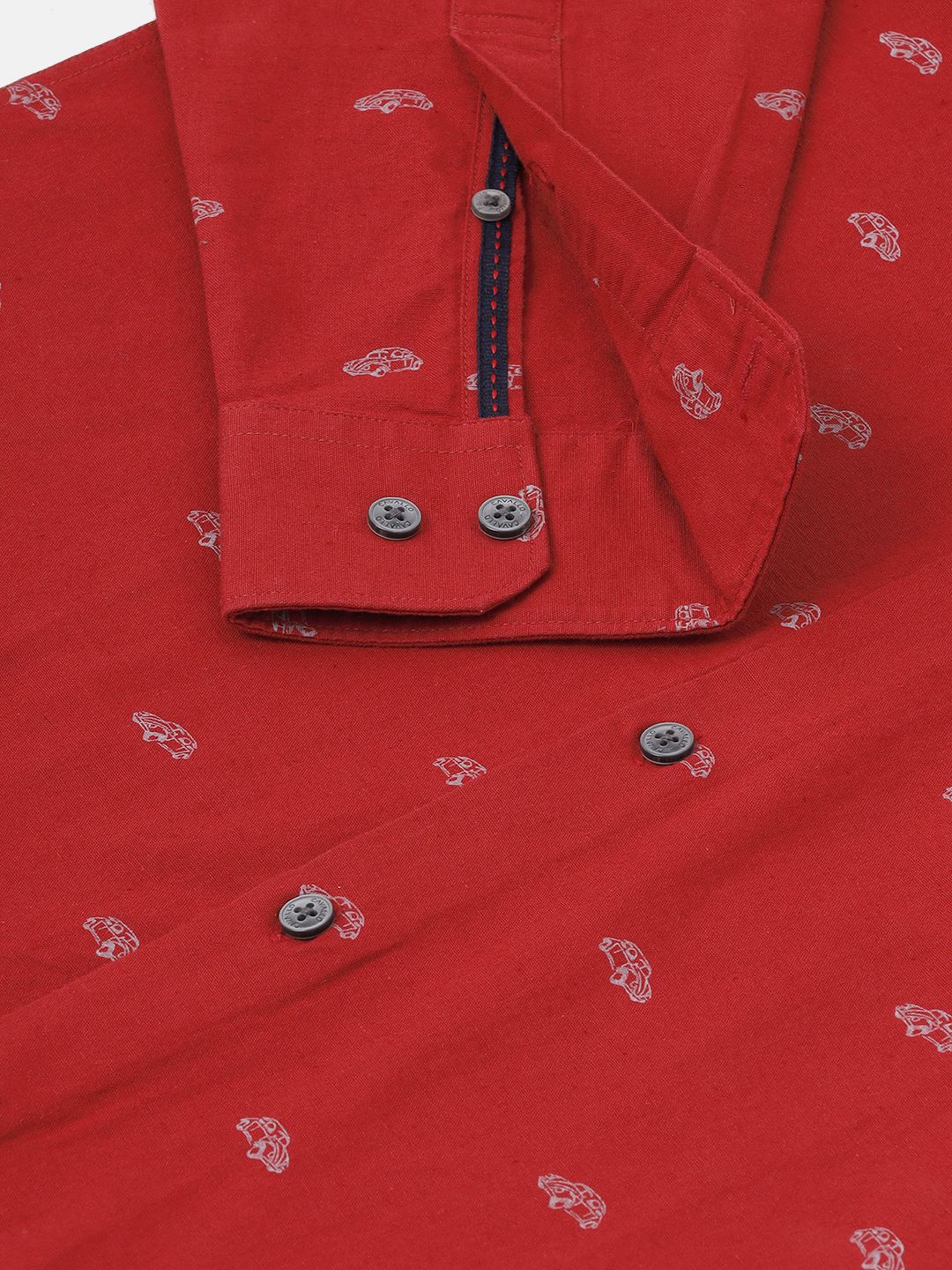 Men's Blended Linen Red Printed Contemporary Fit Full Sleeve Sleeve Casual Shirt