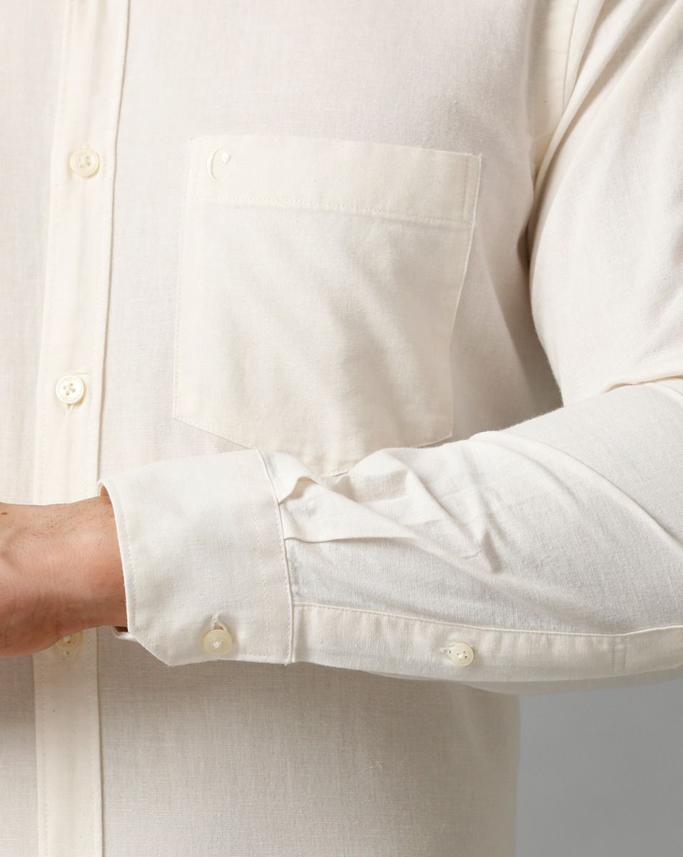 Men's Blended Linen Yellow Solid Contemporary Fit Full Sleeve Sleeve Casual Shirt
