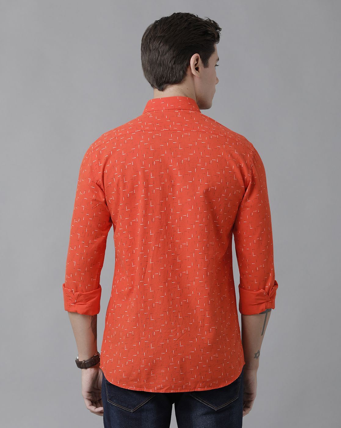Men's Blended Linen Red Printed Contemporary Fit Full Sleeve Sleeve Casual Shirt