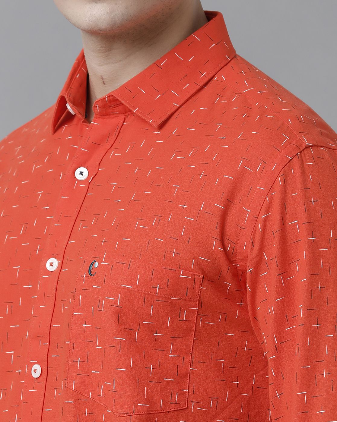 Men's Blended Linen Red Printed Contemporary Fit Full Sleeve Sleeve Casual Shirt