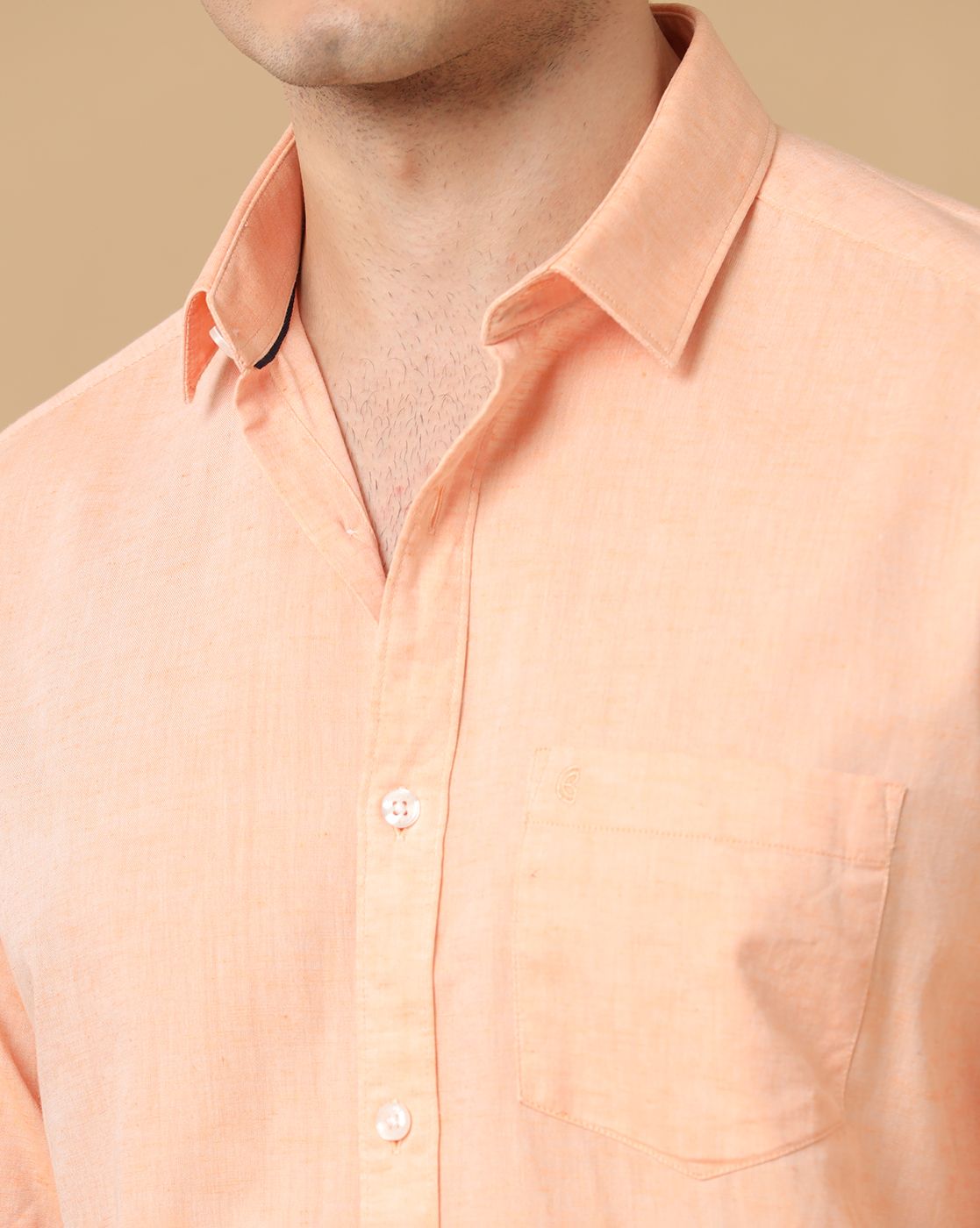 Cavallo By Linen Club Men's Orange Chambray Contemporary Fit Full Sleeve Casual Shirt