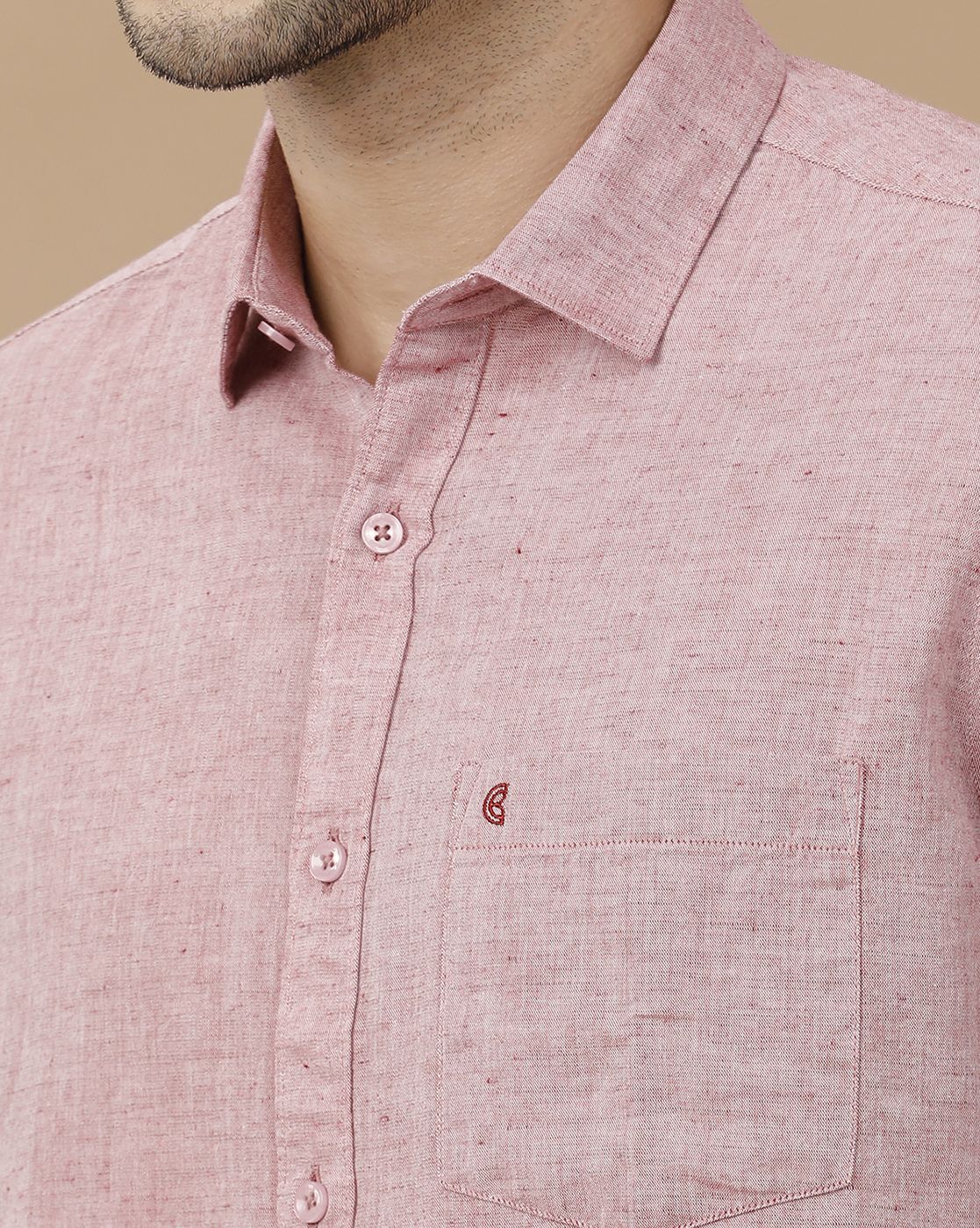 Men's Blended Linen Red Solid Contemporary Fit Full Sleeve Casual Shirt