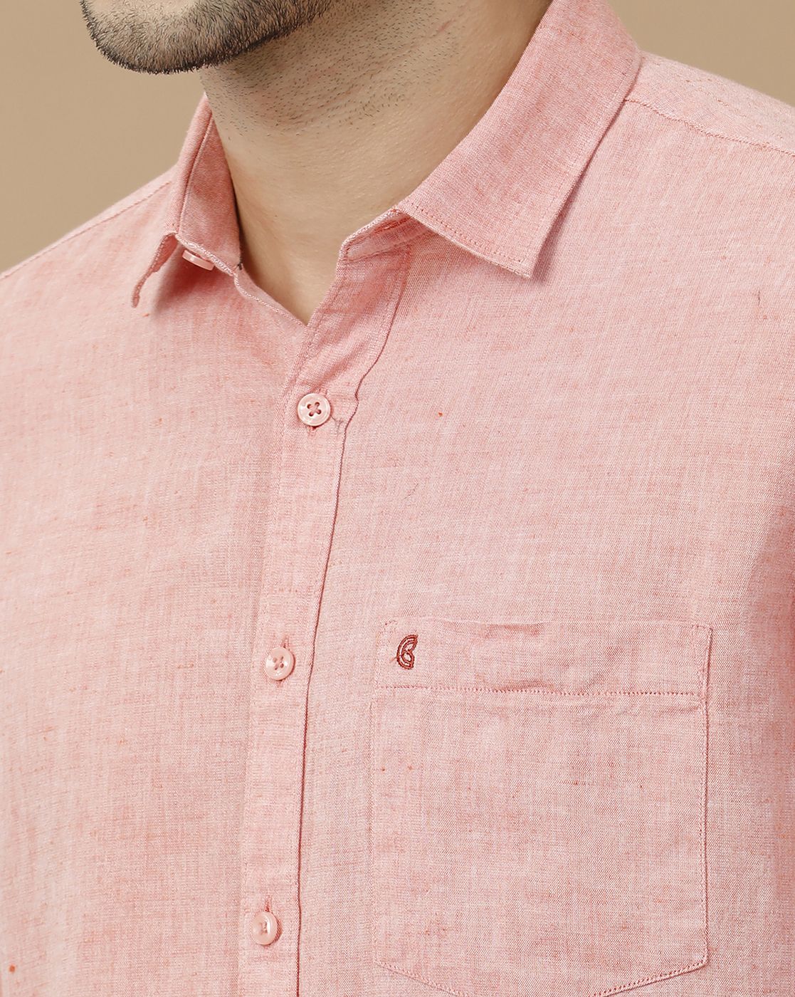 Men's Blended Linen Red Solid Contemporary Fit Full Sleeve Casual Shirt