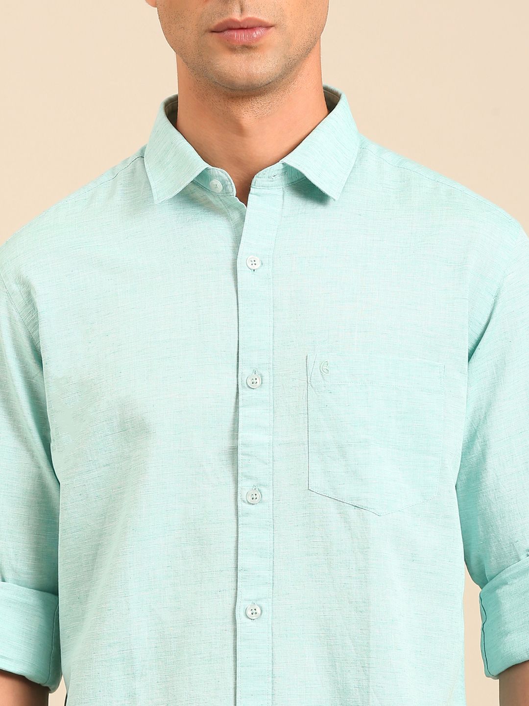 Cavallo by Linen Club Men's Contemporary Fit Linen blend Full Sleeve Chambray Shirt