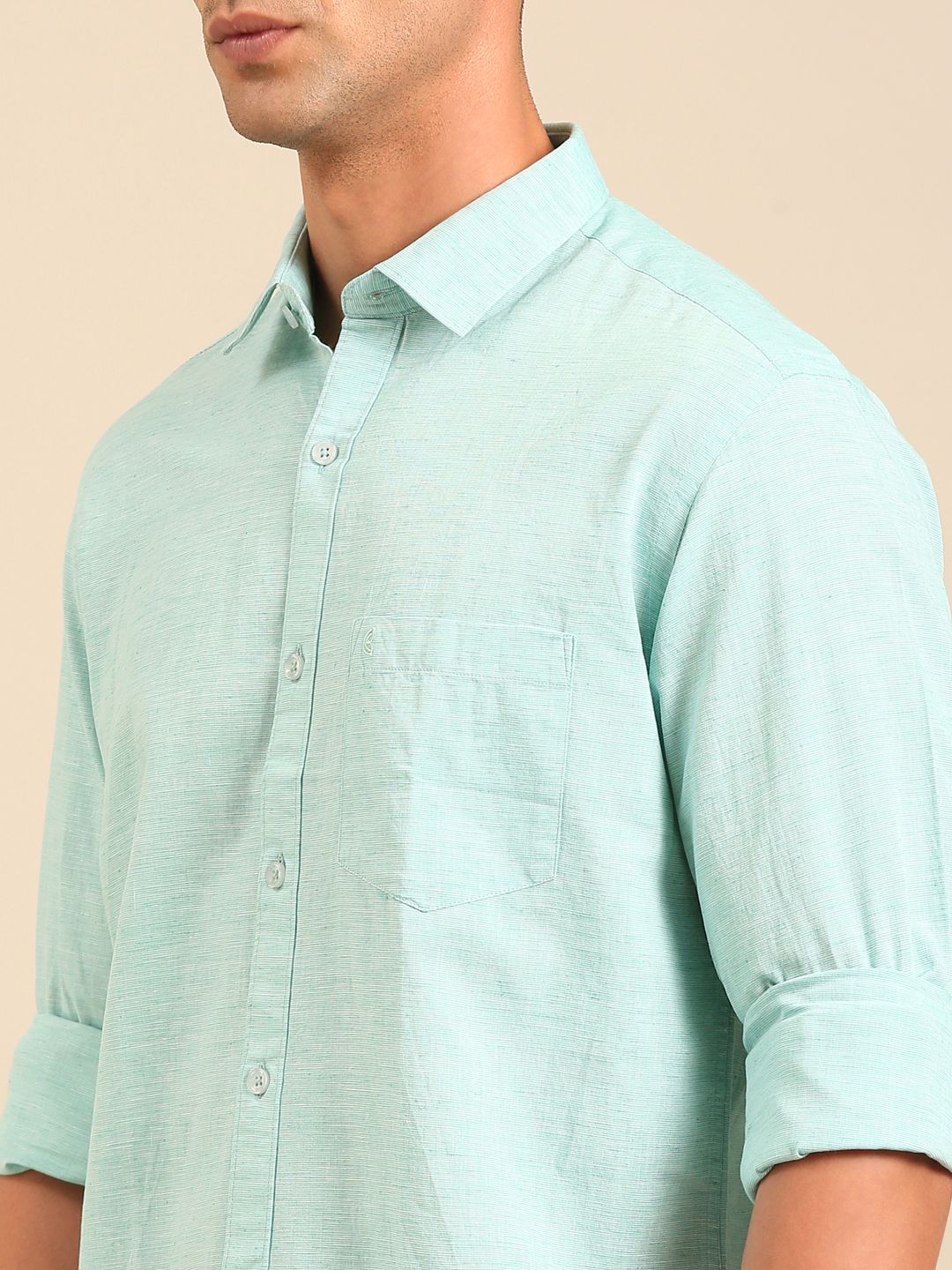Cavallo by Linen Club Men's Contemporary Fit Linen blend Full Sleeve Chambray Shirt