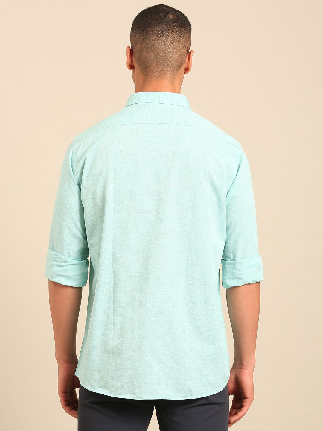 Cavallo by Linen Club Men's Contemporary Fit Linen blend Full Sleeve Chambray Shirt