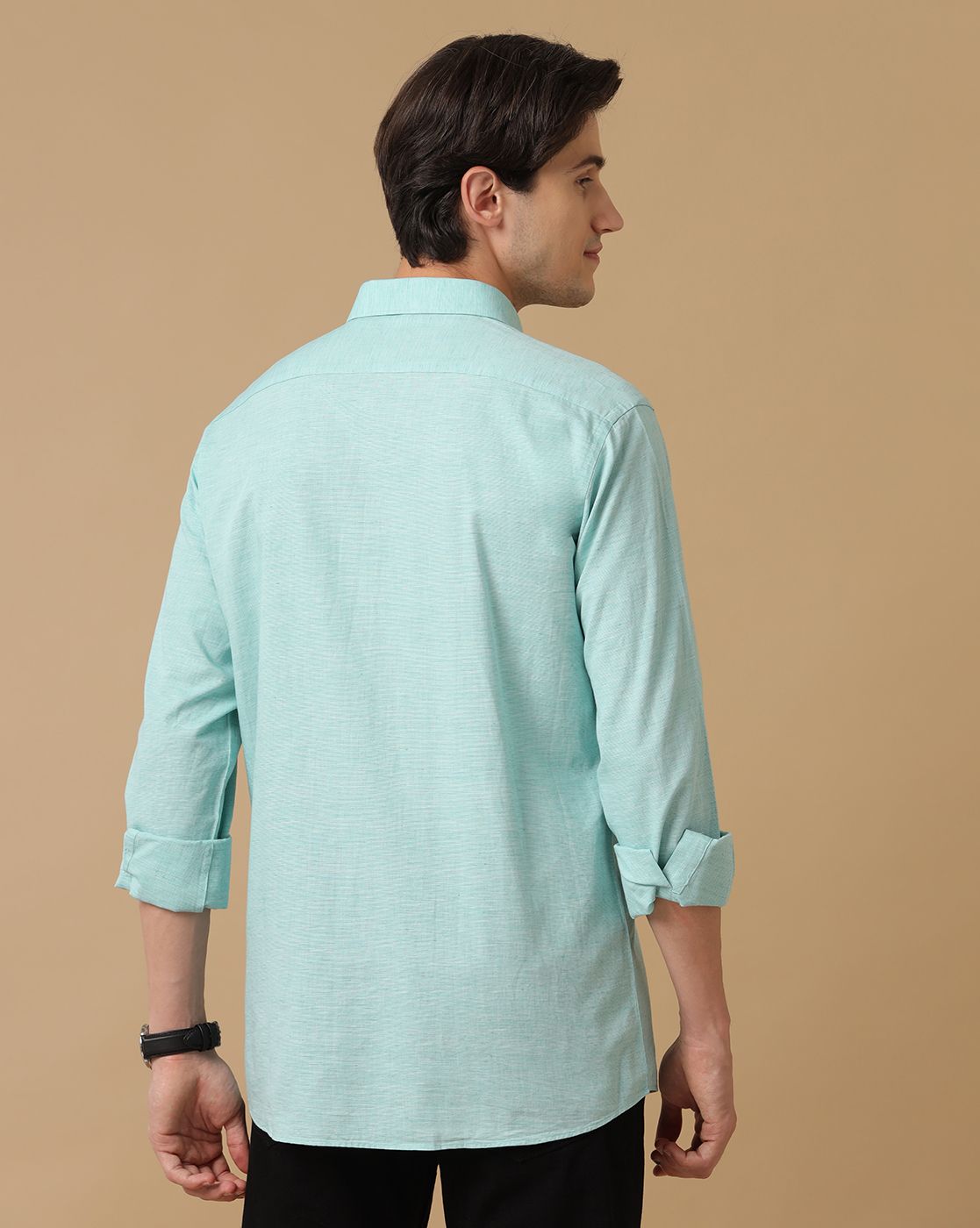 Cavallo by Linen Club Men's Contemporary Fit Linen blend Full Sleeve Chambray Shirt