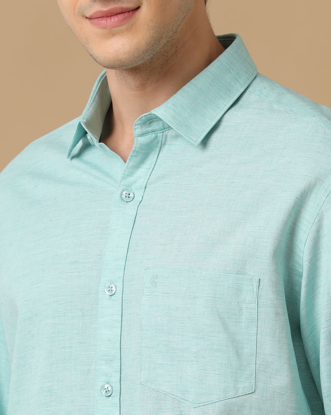 Cavallo by Linen Club Men's Contemporary Fit Linen blend Full Sleeve Chambray Shirt