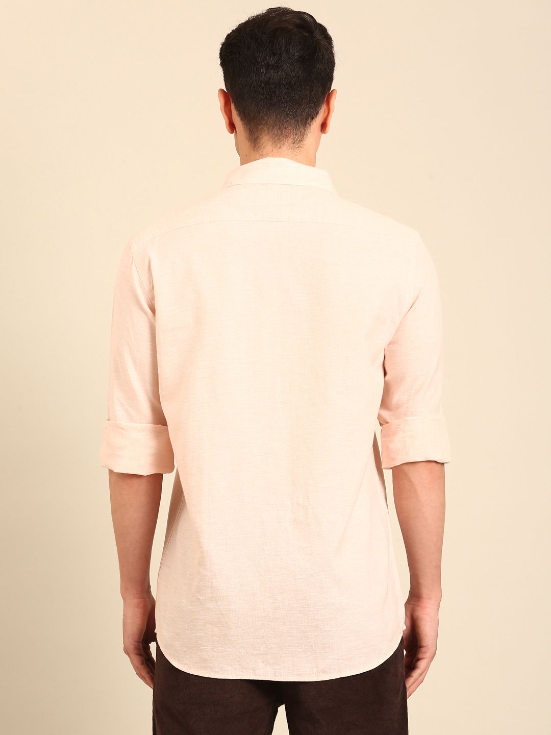 CAVALLO by Linen Club Men's Blended Linen Orange Solid Contemporary Fit Full Sleeve Casual Shirt