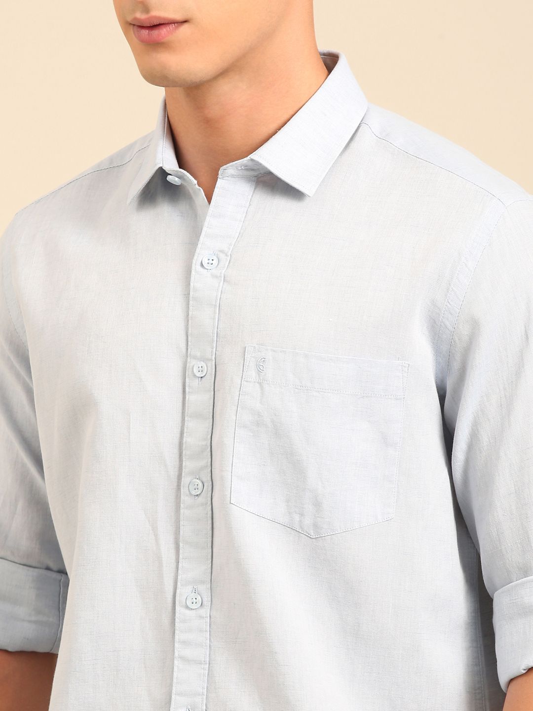 Cavallo by Linen Club Men's Contemporary Fit Linen blend Full Sleeve Chambray Shirt CASFCHN02L854