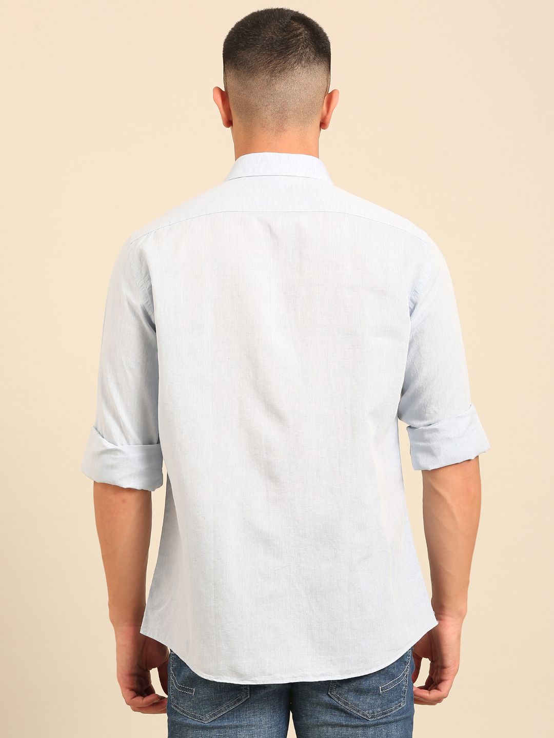 Cavallo by Linen Club Men's Contemporary Fit Linen blend Full Sleeve Chambray Shirt CASFCHN02L854