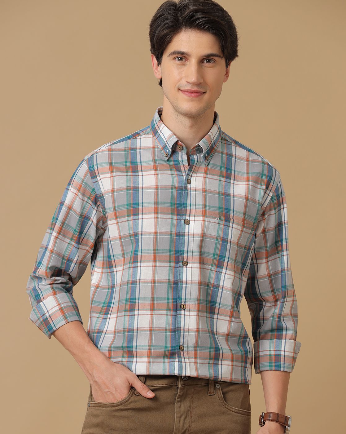Men's Blended Linen Multicolor Checked Contemporary Fit Full Sleeve Casual Shirt