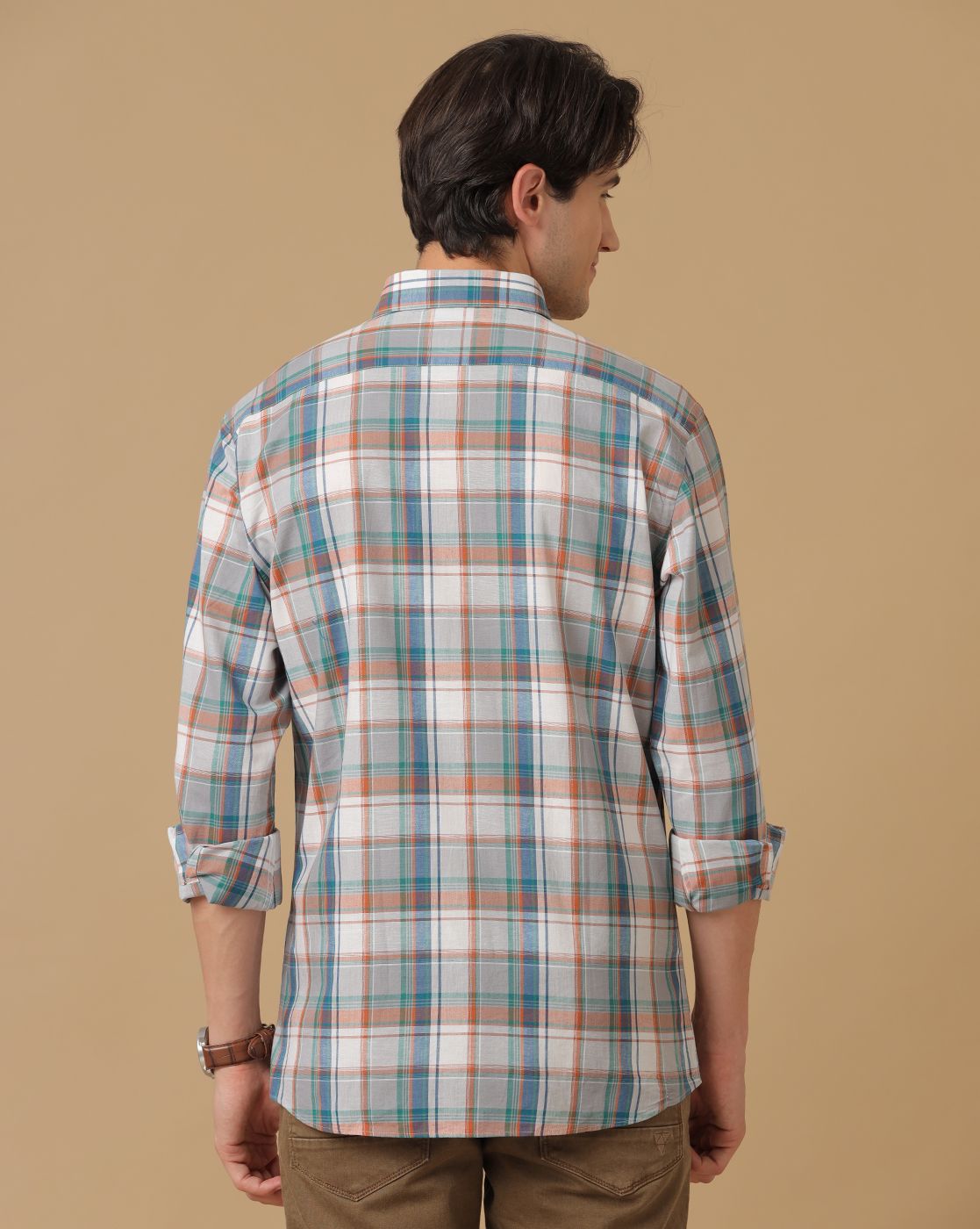 Men's Blended Linen Multicolor Checked Contemporary Fit Full Sleeve Casual Shirt