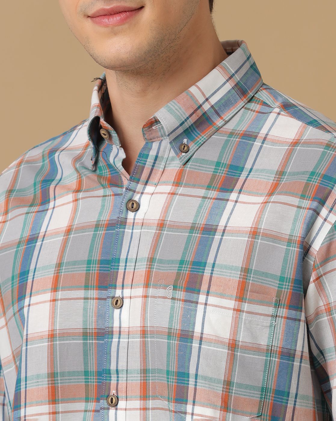 Men's Blended Linen Multicolor Checked Contemporary Fit Full Sleeve Casual Shirt