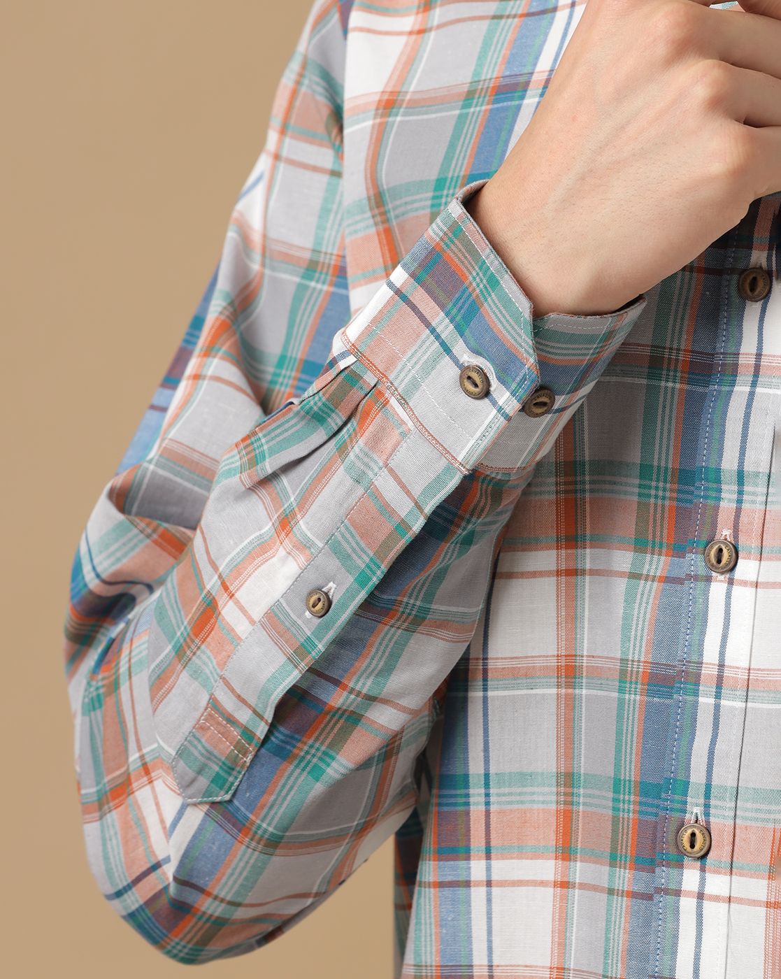 Men's Blended Linen Multicolor Checked Contemporary Fit Full Sleeve Casual Shirt