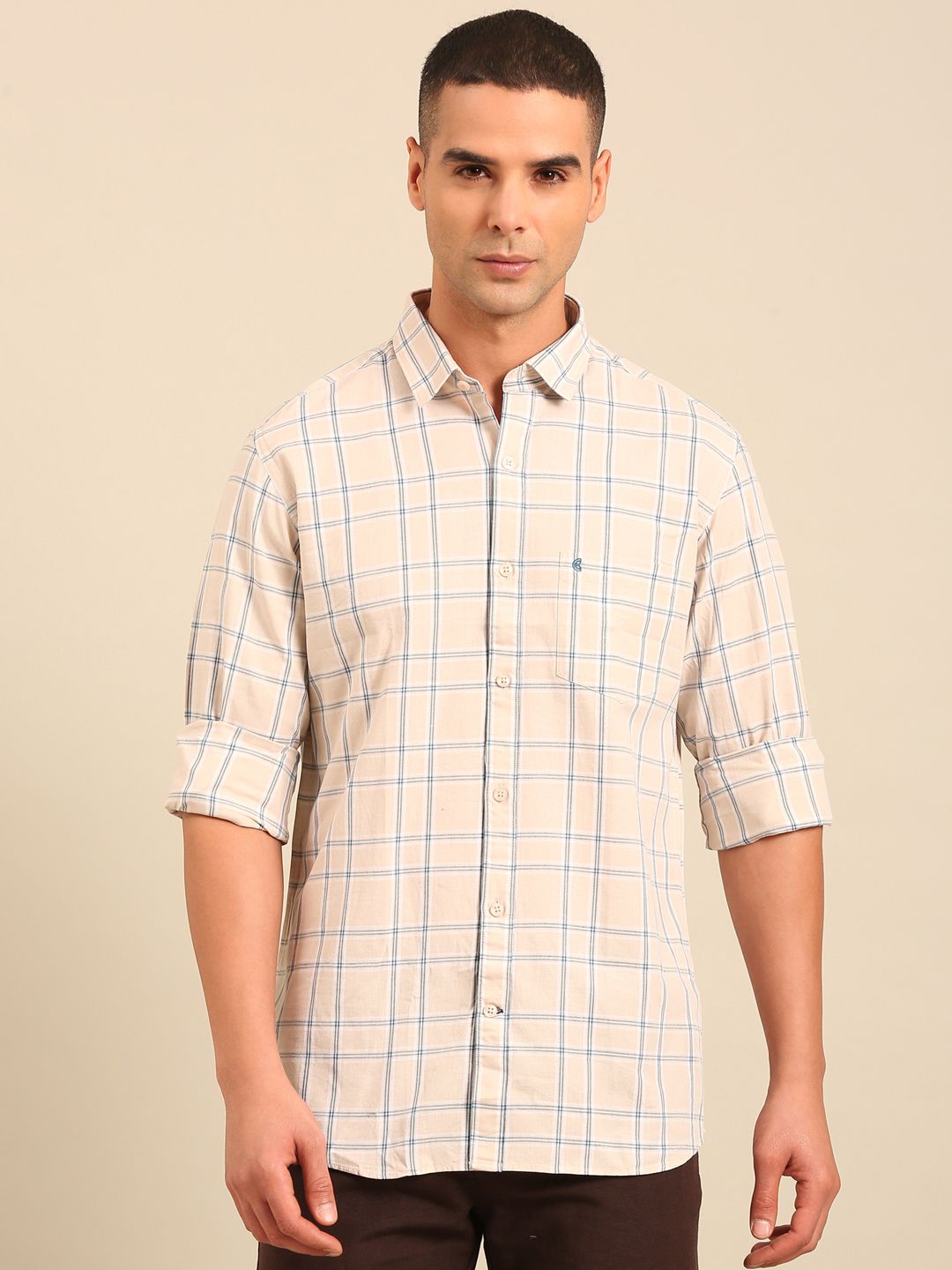 Cavallo by Linen Club Men's Contemporary Fit Linen blend Full Sleeve Checked Shirt CASFCK8039029