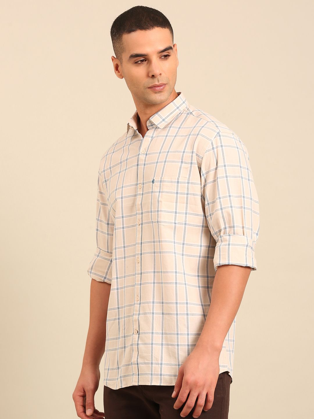 Cavallo by Linen Club Men's Contemporary Fit Linen blend Full Sleeve Checked Shirt CASFCK8039029