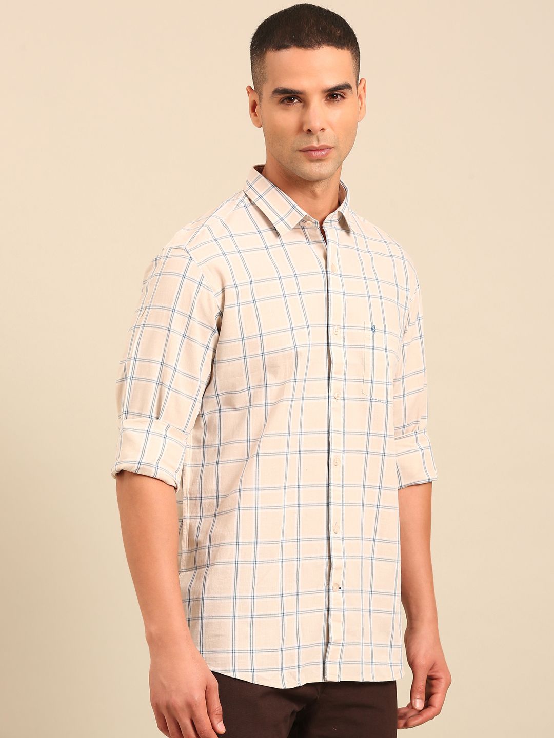 Cavallo by Linen Club Men's Contemporary Fit Linen blend Full Sleeve Checked Shirt CASFCK8039029