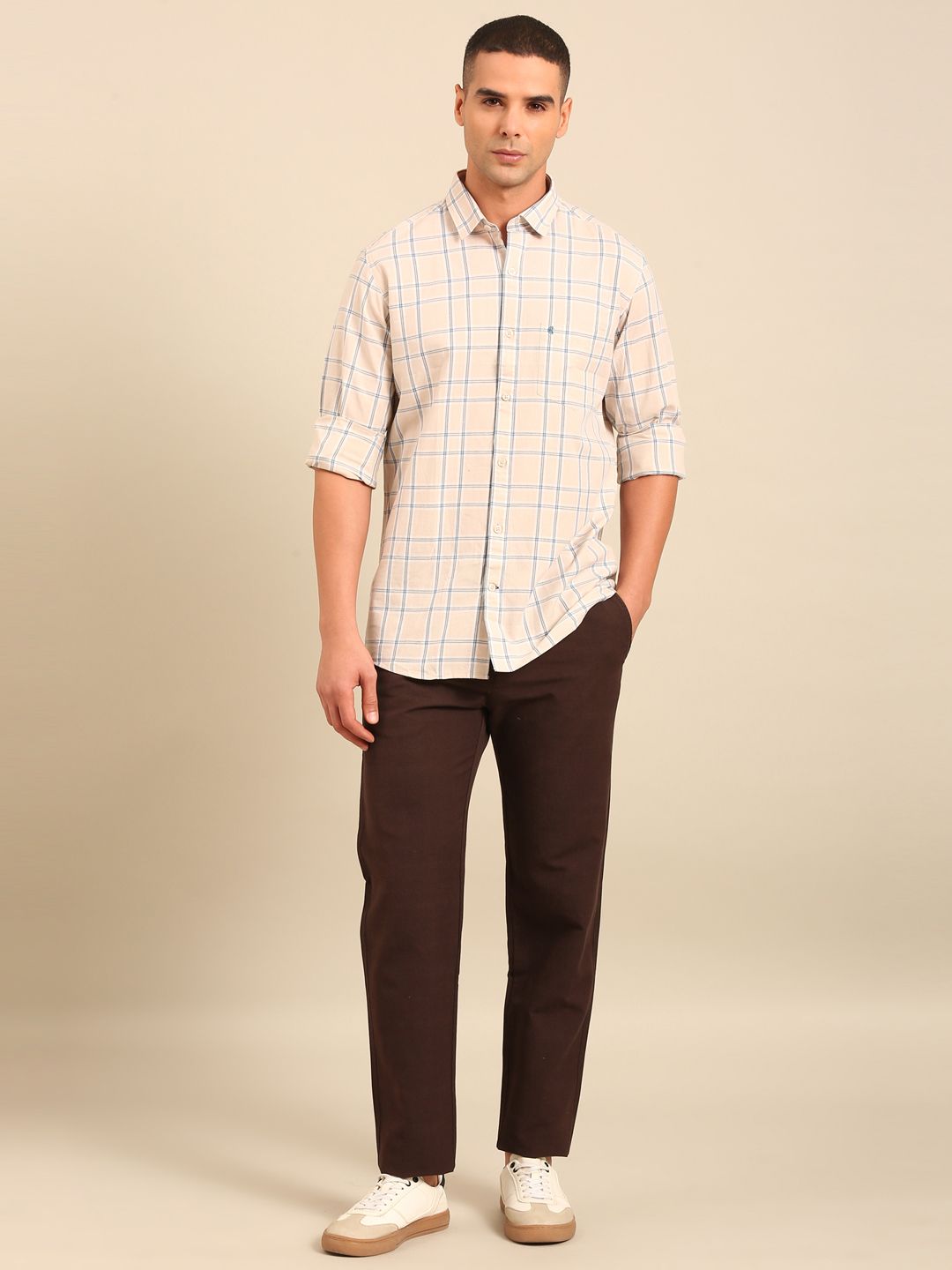 Cavallo by Linen Club Men's Contemporary Fit Linen blend Full Sleeve Checked Shirt CASFCK8039029