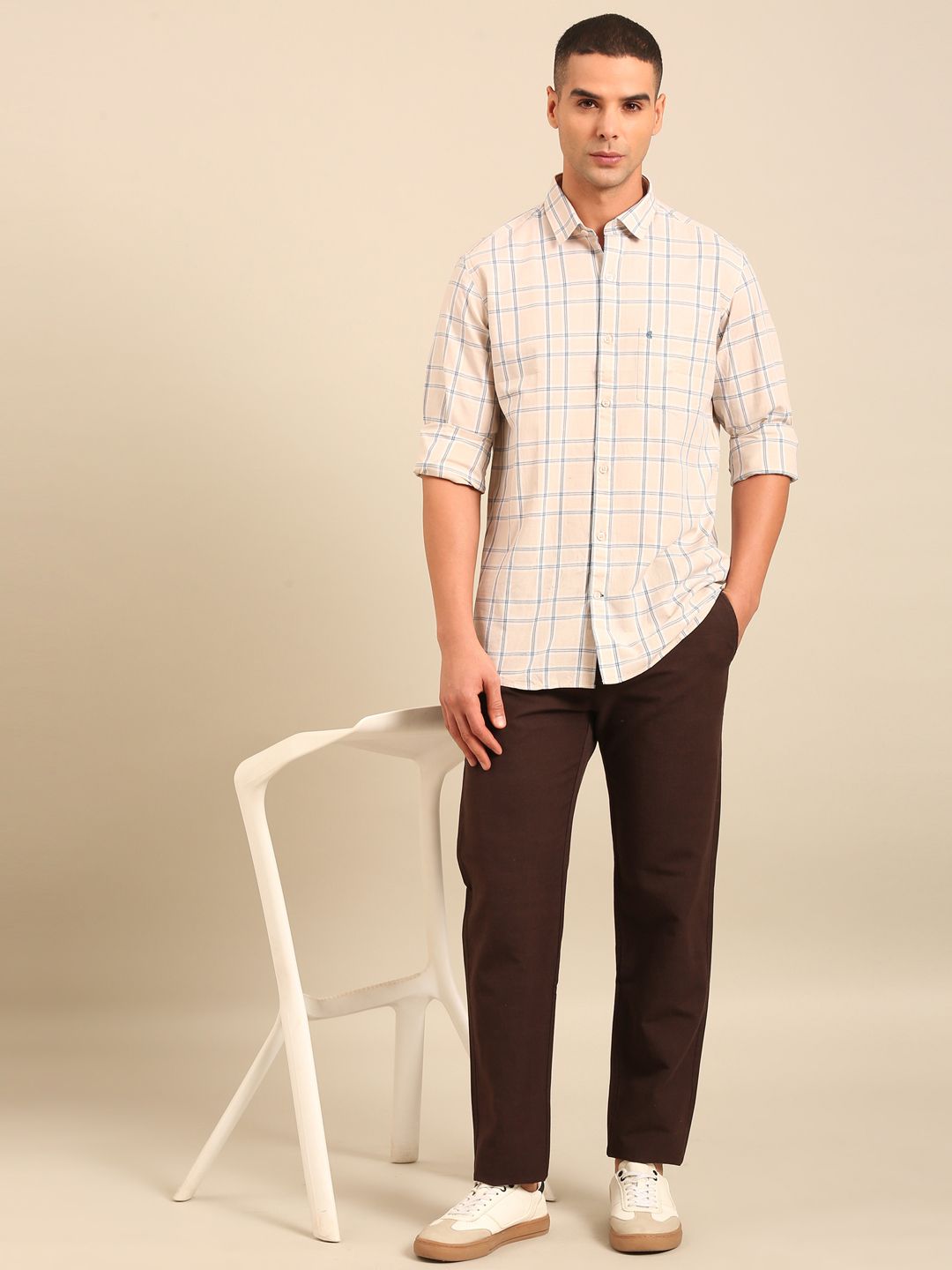 Cavallo by Linen Club Men's Contemporary Fit Linen blend Full Sleeve Checked Shirt CASFCK8039029
