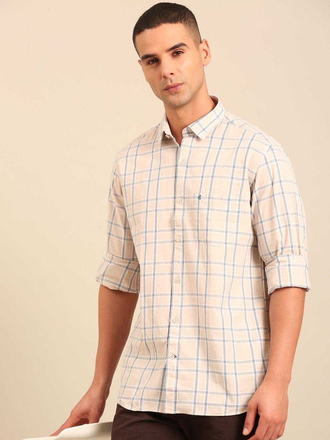 Cavallo by Linen Club Men's Contemporary Fit Linen blend Full Sleeve Checked Shirt CASFCK8039029