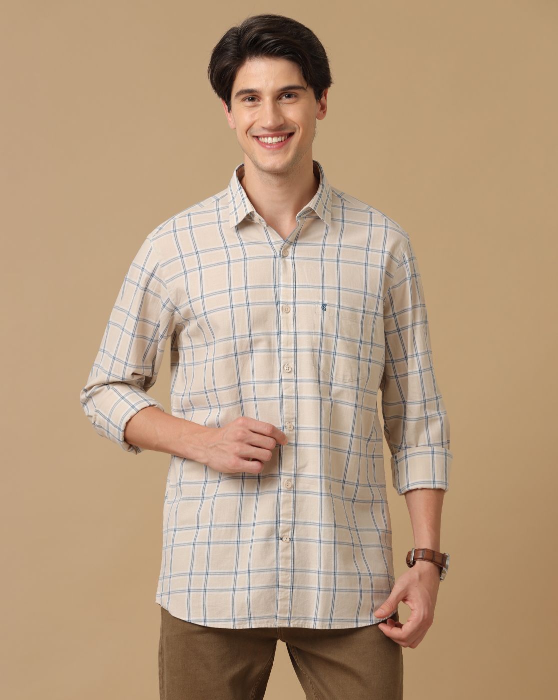 Cavallo by Linen Club Men's Contemporary Fit Linen blend Full Sleeve Checked Shirt CASFCK8039029
