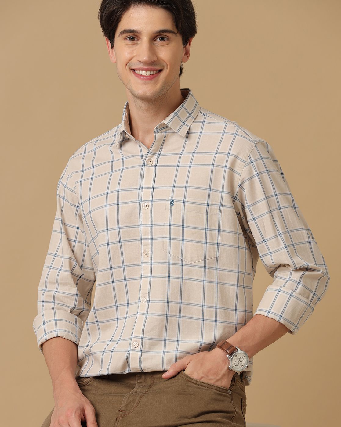 Cavallo by Linen Club Men's Contemporary Fit Linen blend Full Sleeve Checked Shirt CASFCK8039029